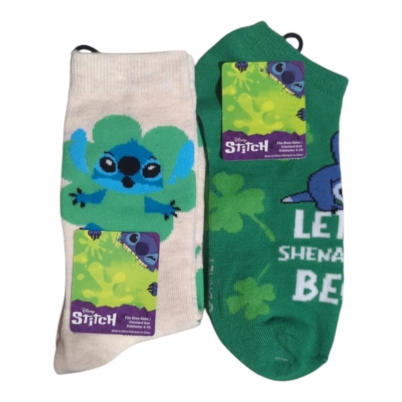 Disney Accessories - Stitch St Patrick's Day Crew and Low Cut Socks 2Pairs
